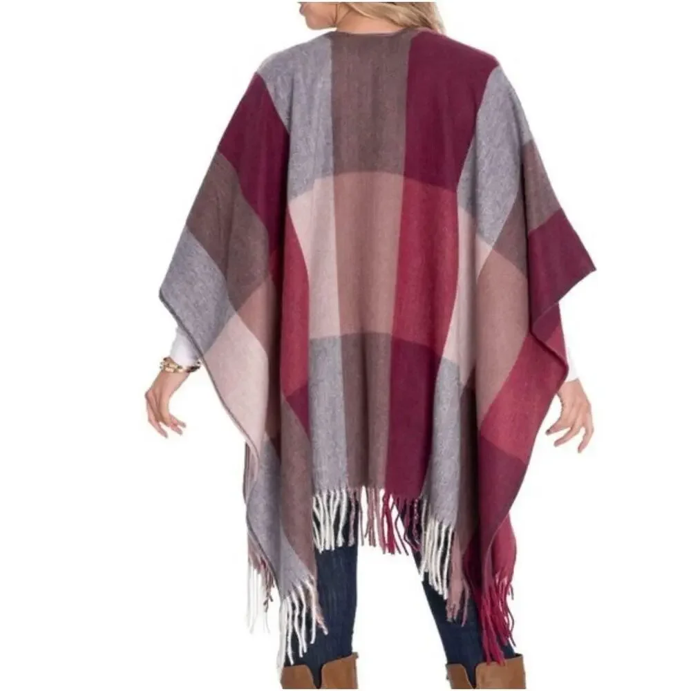 Woolrich Women's Daphine Plaid Cozy Blanket Wrap One Size Pink Gray Shawl Scarf